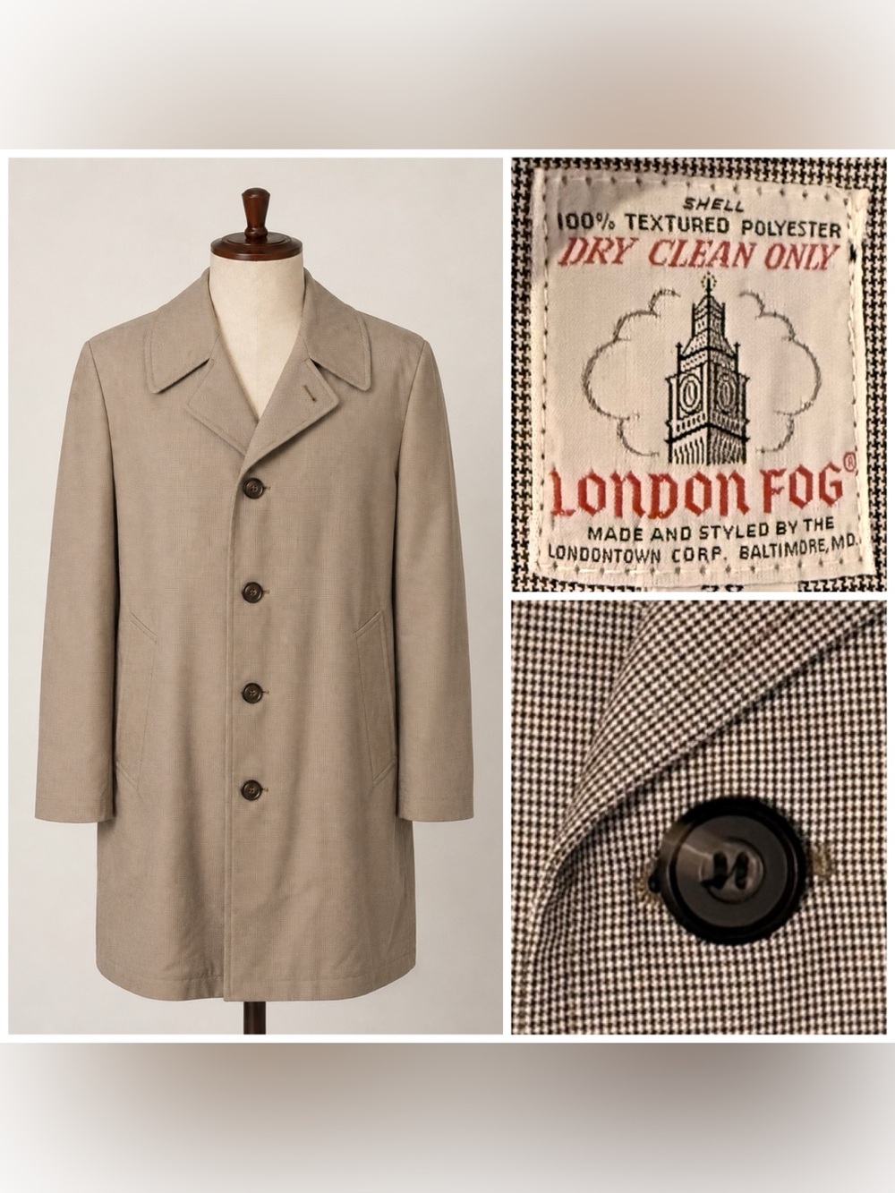 London Fog Beige Single-Breasted Raincoat / overcoat. Men- 38S, Women XLR - Picture 2 of 8
